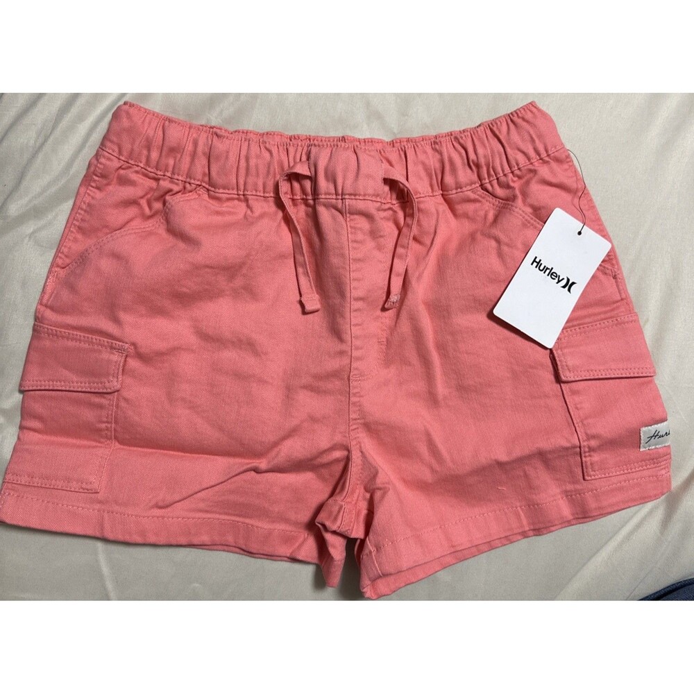 Hurley Girls Sunset Coral Cargo Shorts Elastic Waist Size Large